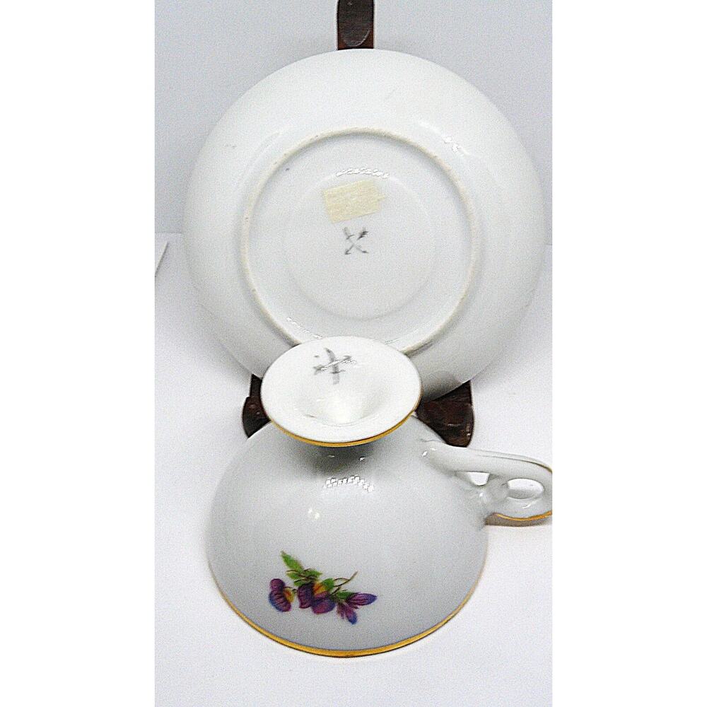 Rare Footed Floral Gold Trim Coffee Chocolate Tea Cup Saucer Crossed Sword Arrow - Picture 3 of 5